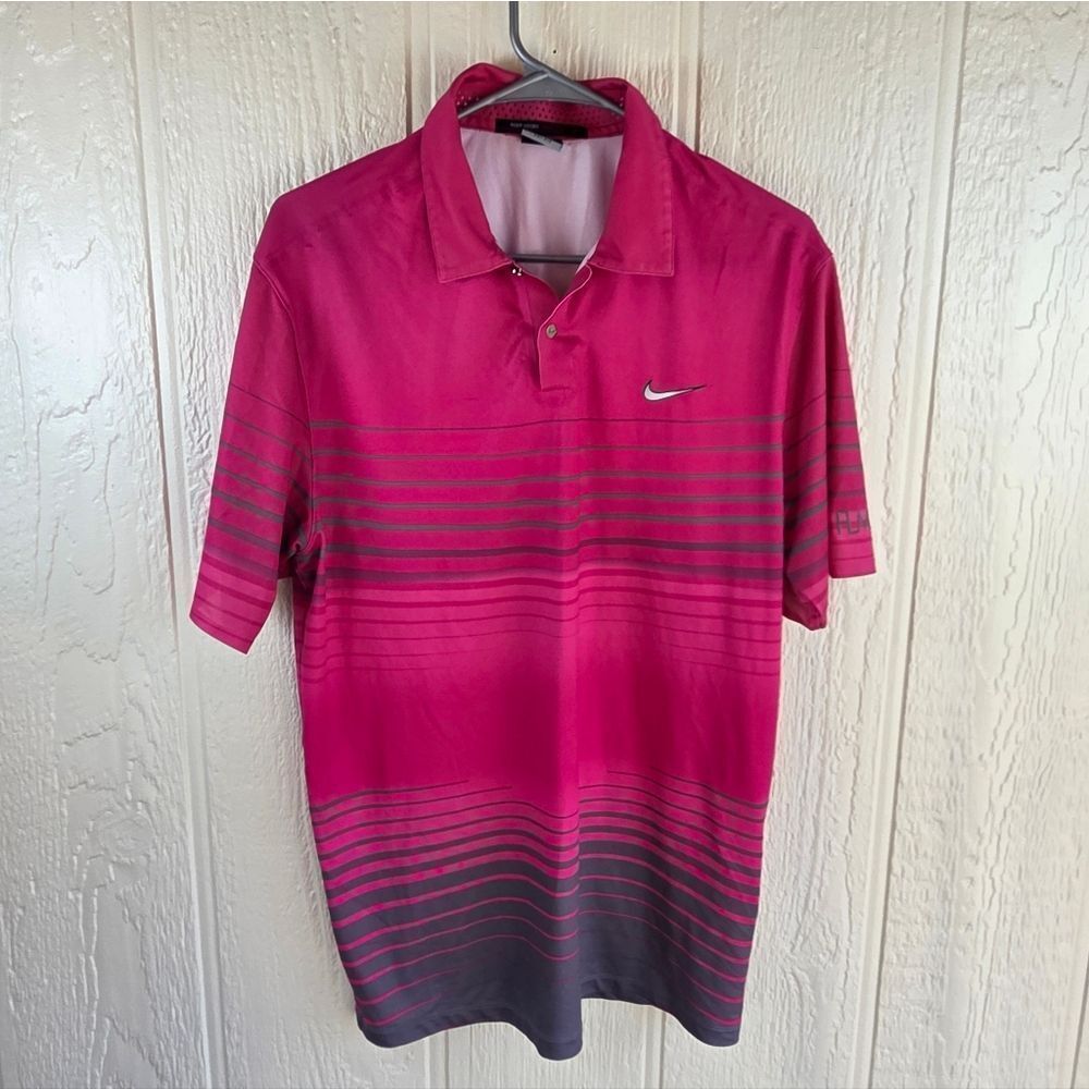 Men's Nike "Tiger Woods" Men’s Pink Polo with Black Stripes, Size Small